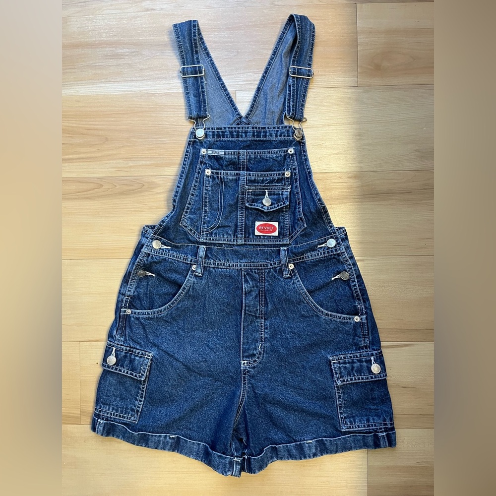 Vintage Dark Blue Denim Overalls (Shorts)